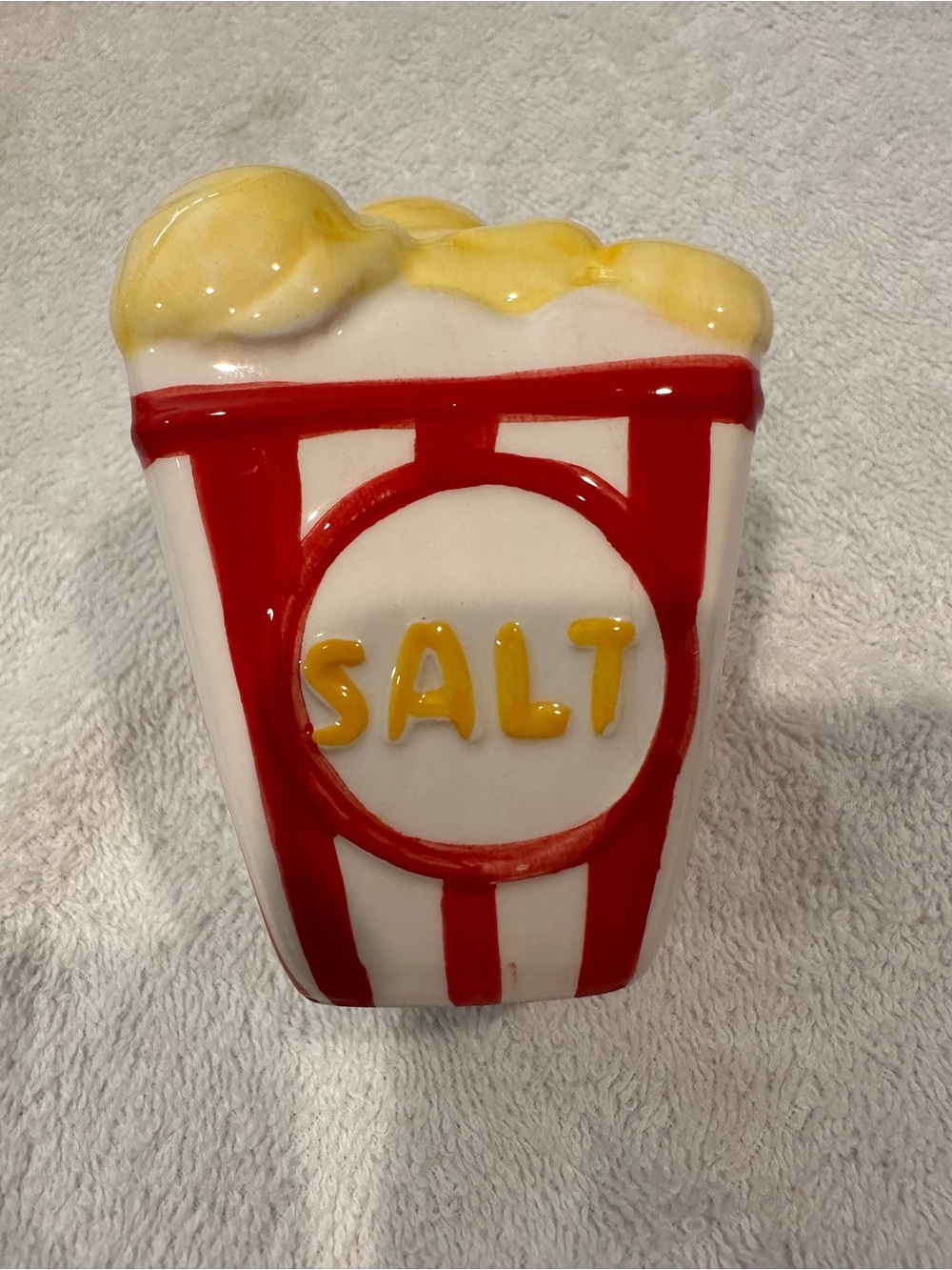 Salt Shaker Ceramic Popcorn Design - White, Red & Yellow